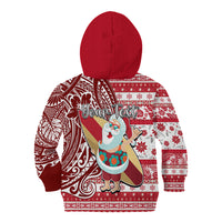 Custom Hawaii Mele Kalikimaka Kid Hoodie Santa Claus Surfing with Hawaiian Pattern Striped Red Style LT03 - Polynesian Pride