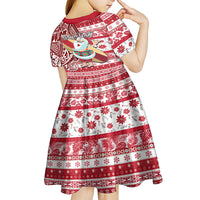 Custom Hawaii Mele Kalikimaka Kid Short Sleeve Dress Santa Claus Surfing with Hawaiian Pattern Striped Red Style LT03 - Polynesian Pride