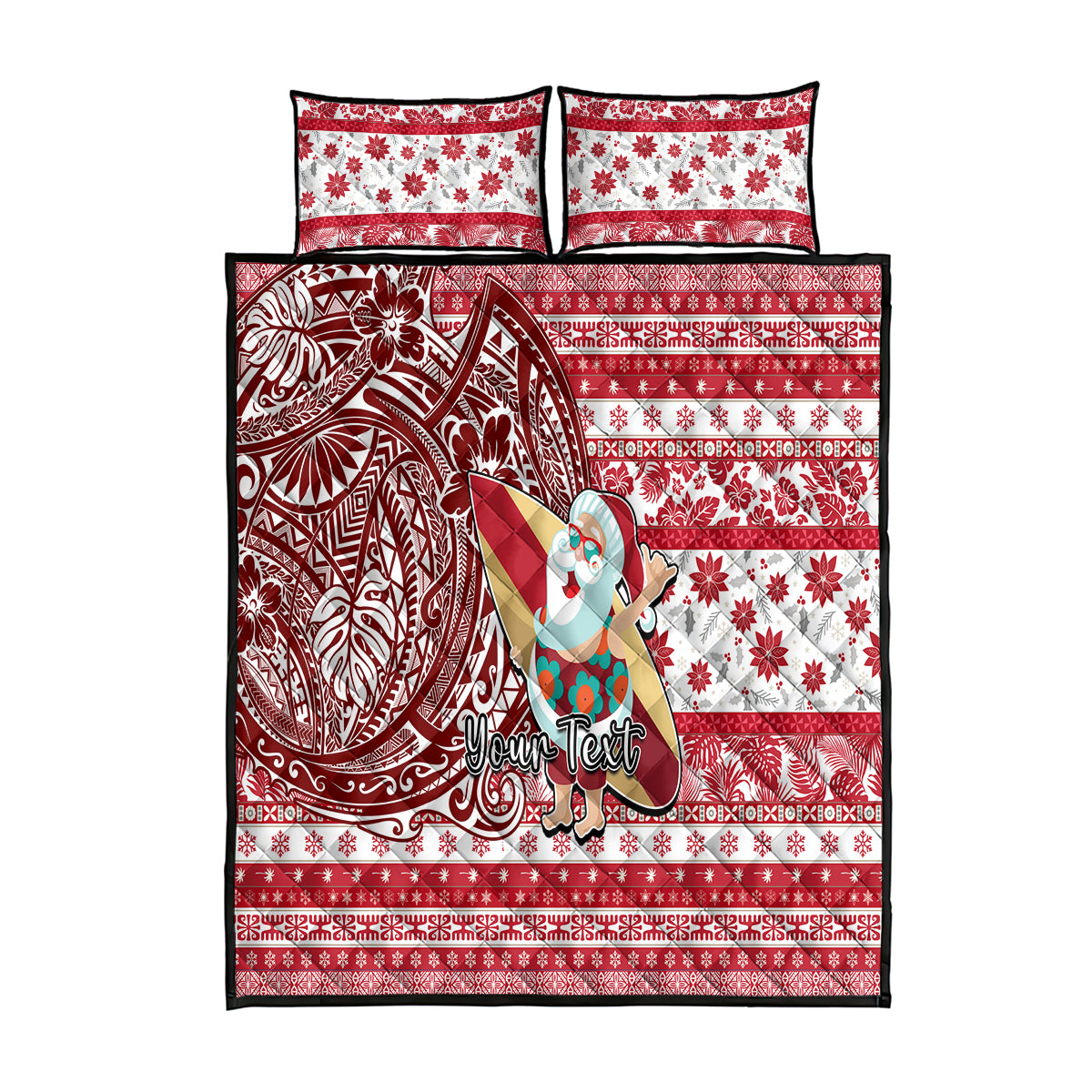 Custom Hawaii Mele Kalikimaka Quilt Bed Set Santa Claus Surfing with Hawaiian Pattern Striped Red Style LT03 Red - Polynesian Pride