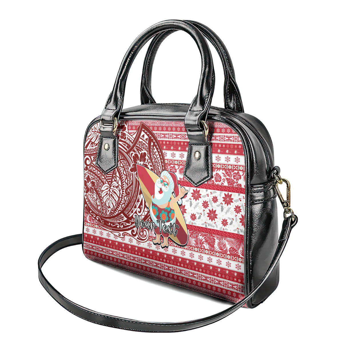 Custom Hawaii Mele Kalikimaka Shoulder Handbag Santa Claus Surfing with Hawaiian Pattern Striped Red Style LT03 - Polynesian Pride