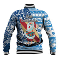 Hawaii Mele Kalikimaka Baseball Jacket Santa Claus Surfing with Hawaiian Pattern Striped Blue Style LT03 - Polynesian Pride