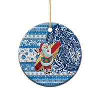 Hawaii Mele Kalikimaka Ceramic Ornament Santa Claus Surfing with Hawaiian Pattern Striped Blue Style LT03 - Polynesian Pride