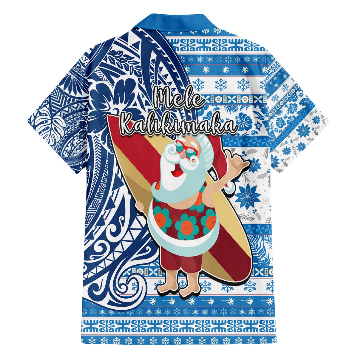 Hawaii Mele Kalikimaka Family Matching Off Shoulder Maxi Dress and Hawaiian Shirt Santa Claus Surfing with Hawaiian Pattern Striped Blue Style LT03 - Polynesian Pride