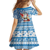 Hawaii Mele Kalikimaka Family Matching Off Shoulder Short Dress and Hawaiian Shirt Santa Claus Surfing with Hawaiian Pattern Striped Blue Style LT03 - Polynesian Pride
