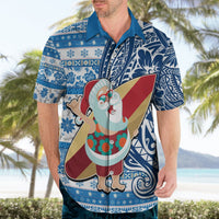 Hawaii Mele Kalikimaka Hawaiian Shirt Santa Claus Surfing with Hawaiian Pattern Striped Blue Style LT03 - Polynesian Pride