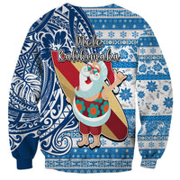 Hawaii Mele Kalikimaka Sweatshirt Santa Claus Surfing with Hawaiian Pattern Striped Blue Style LT03 - Polynesian Pride