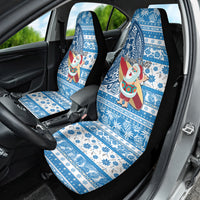 Custom Hawaii Mele Kalikimaka Car Seat Cover Santa Claus Surfing with Hawaiian Pattern Striped Blue Style LT03 - Polynesian Pride