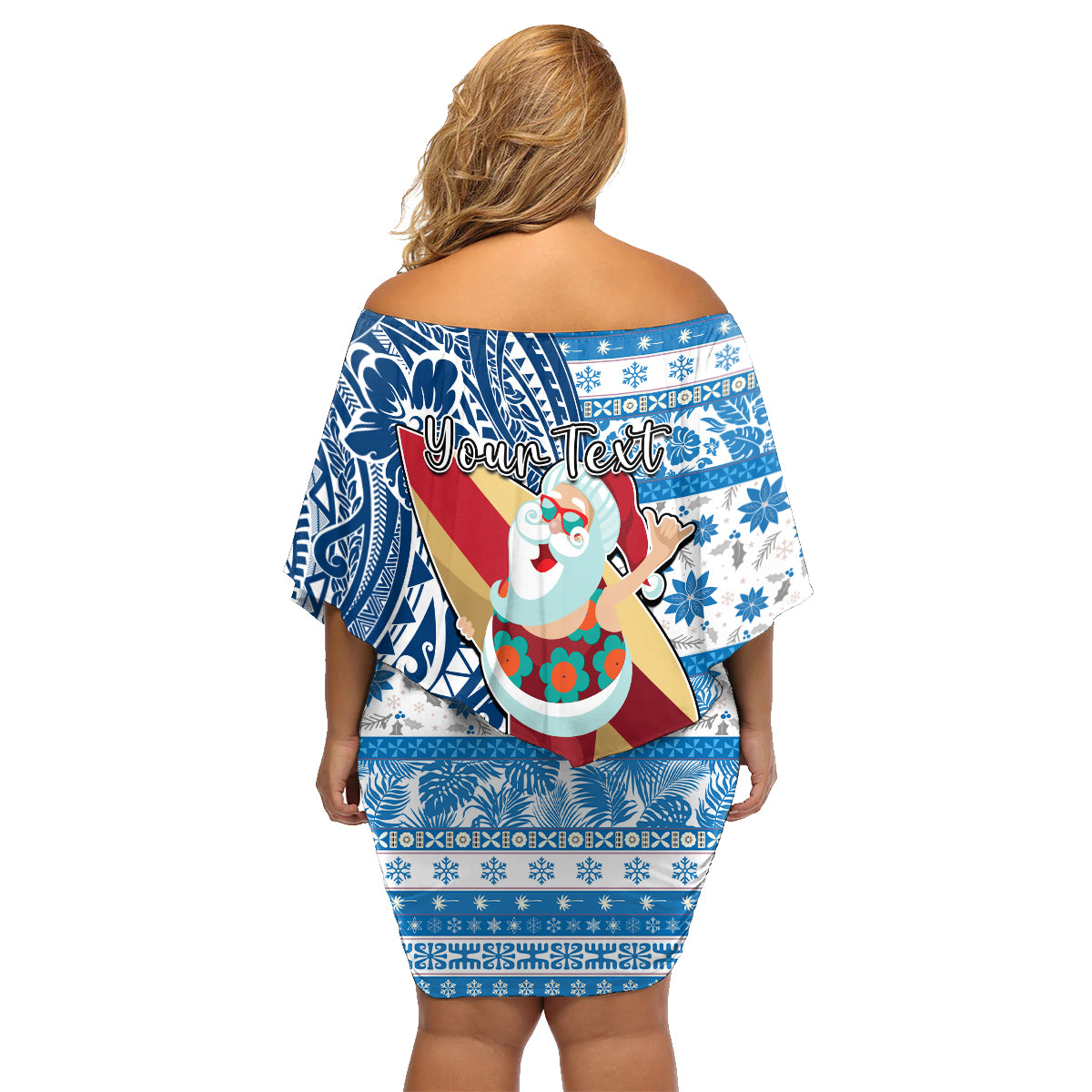 Custom Hawaii Mele Kalikimaka Family Matching Off Shoulder Short Dress and Hawaiian Shirt Santa Claus Surfing with Hawaiian Pattern Striped Blue Style LT03 - Polynesian Pride