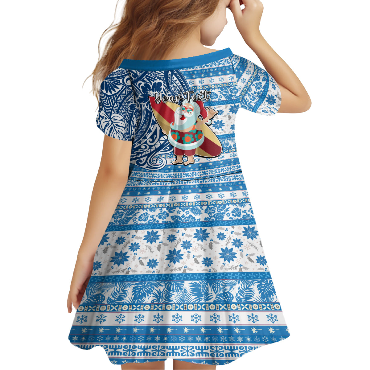 Custom Hawaii Mele Kalikimaka Family Matching Tank Maxi Dress and Hawaiian Shirt Santa Claus Surfing with Hawaiian Pattern Striped Blue Style LT03 - Polynesian Pride