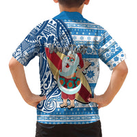 Custom Hawaii Mele Kalikimaka Kid Hawaiian Shirt Santa Claus Surfing with Hawaiian Pattern Striped Blue Style LT03 - Polynesian Pride