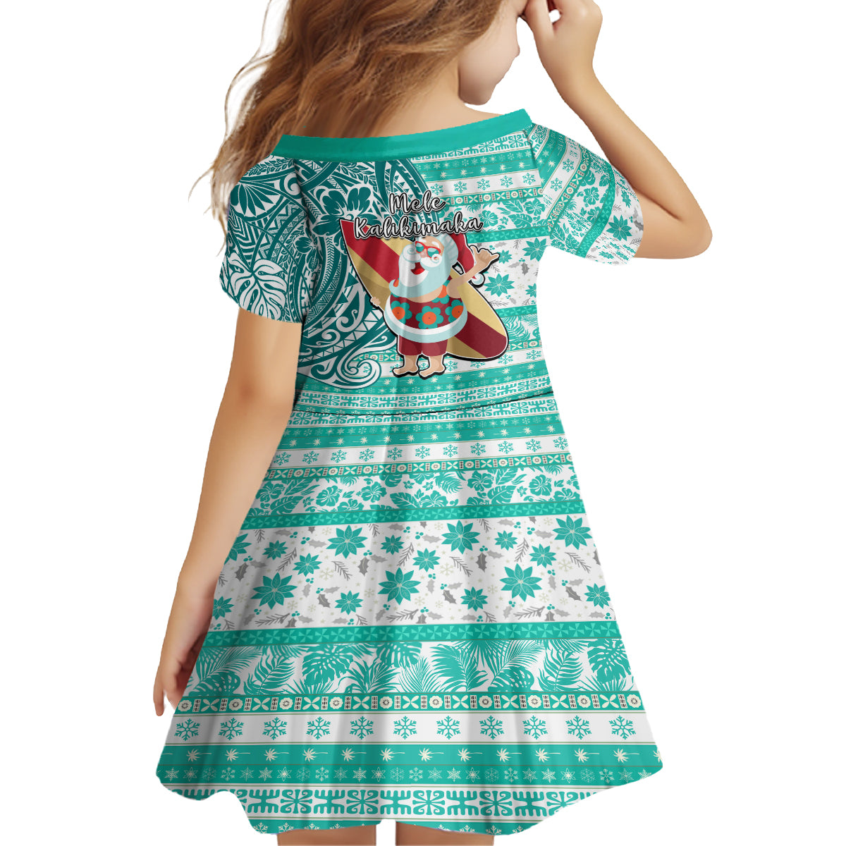 Hawaii Mele Kalikimaka Family Matching Tank Maxi Dress and Hawaiian Shirt Santa Claus Surfing with Hawaiian Pattern Striped Turquoise Style LT03 - Polynesian Pride