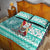 Hawaii Mele Kalikimaka Quilt Bed Set Santa Claus Surfing with Hawaiian Pattern Striped Turquoise Style LT03 - Polynesian Pride