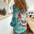 Hawaii Mele Kalikimaka Women Casual Shirt Santa Claus Surfing with Hawaiian Pattern Striped Turquoise Style LT03 - Polynesian Pride