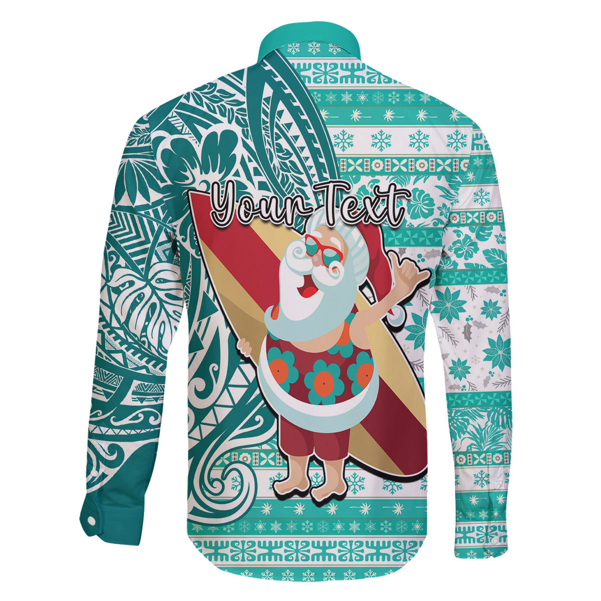 Custom Hawaii Mele Kalikimaka Family Matching Tank Maxi Dress and Hawaiian Shirt Santa Claus Surfing with Hawaiian Pattern Striped Turquoise Style LT03 - Polynesian Pride