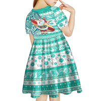 Custom Hawaii Mele Kalikimaka Kid Short Sleeve Dress Santa Claus Surfing with Hawaiian Pattern Striped Turquoise Style LT03 - Polynesian Pride
