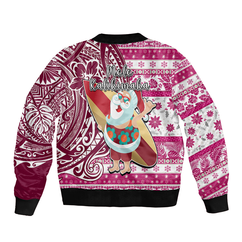 Hawaii Mele Kalikimaka Bomber Jacket Santa Claus Surfing with Hawaiian Pattern Striped Pink Style LT03 - Polynesian Pride