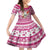 Hawaii Mele Kalikimaka Family Matching Off Shoulder Maxi Dress and Hawaiian Shirt Santa Claus Surfing with Hawaiian Pattern Striped Pink Style LT03 Daughter's Dress Pink - Polynesian Pride