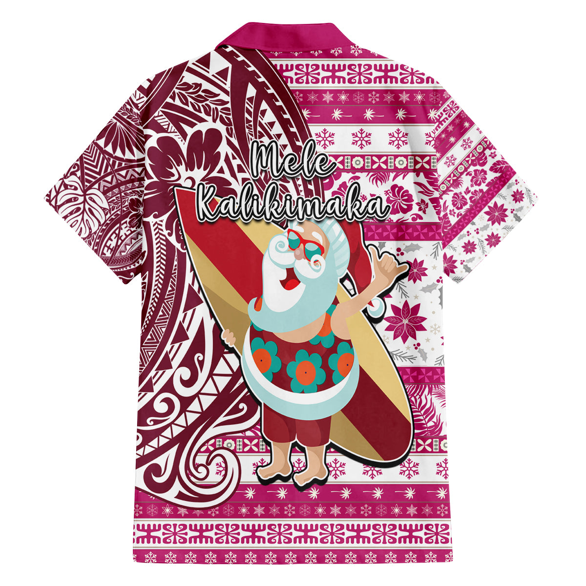 Hawaii Mele Kalikimaka Family Matching Off Shoulder Maxi Dress and Hawaiian Shirt Santa Claus Surfing with Hawaiian Pattern Striped Pink Style LT03 - Polynesian Pride