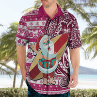Hawaii Mele Kalikimaka Hawaiian Shirt Santa Claus Surfing with Hawaiian Pattern Striped Pink Style LT03 - Polynesian Pride