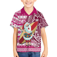 Hawaii Mele Kalikimaka Kid Hawaiian Shirt Santa Claus Surfing with Hawaiian Pattern Striped Pink Style LT03 Kid Pink - Polynesian Pride