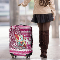 Hawaii Mele Kalikimaka Luggage Cover Santa Claus Surfing with Hawaiian Pattern Striped Pink Style LT03 - Polynesian Pride