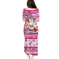 Hawaii Mele Kalikimaka Puletasi Santa Claus Surfing with Hawaiian Pattern Striped Pink Style LT03 - Polynesian Pride