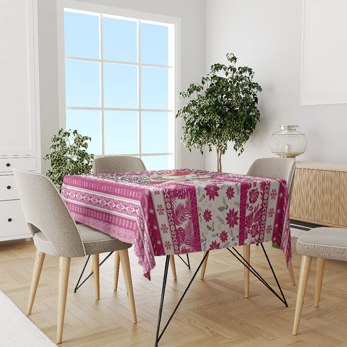 Hawaii Mele Kalikimaka Tablecloth Santa Claus Surfing with Hawaiian Pattern Striped Pink Style LT03 - Polynesian Pride