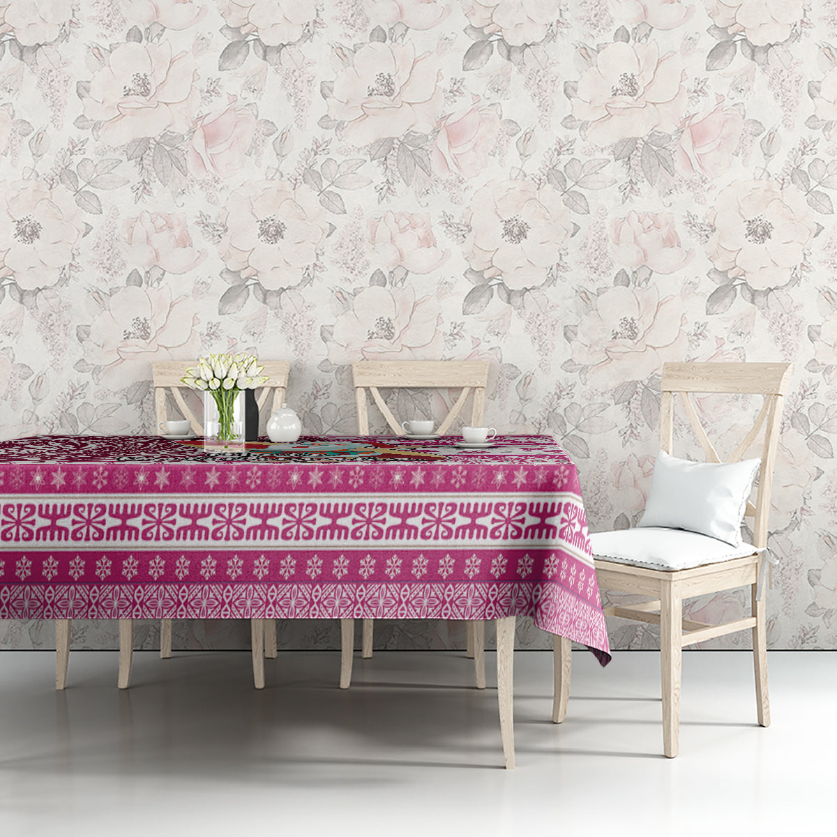 Hawaii Mele Kalikimaka Tablecloth Santa Claus Surfing with Hawaiian Pattern Striped Pink Style LT03 - Polynesian Pride