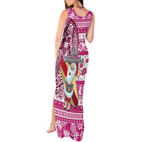 Hawaii Mele Kalikimaka Tank Maxi Dress Santa Claus Surfing with Hawaiian Pattern Striped Pink Style LT03 - Polynesian Pride