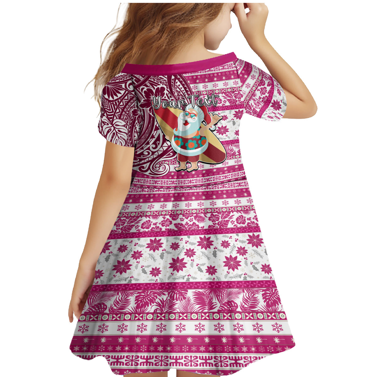Custom Hawaii Mele Kalikimaka Family Matching Mermaid Dress and Hawaiian Shirt Santa Claus Surfing with Hawaiian Pattern Striped Pink Style LT03 - Polynesian Pride