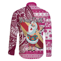 Custom Hawaii Mele Kalikimaka Family Matching Mermaid Dress and Hawaiian Shirt Santa Claus Surfing with Hawaiian Pattern Striped Pink Style LT03 - Polynesian Pride