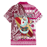 Custom Hawaii Mele Kalikimaka Family Matching Off Shoulder Maxi Dress and Hawaiian Shirt Santa Claus Surfing with Hawaiian Pattern Striped Pink Style LT03 - Polynesian Pride