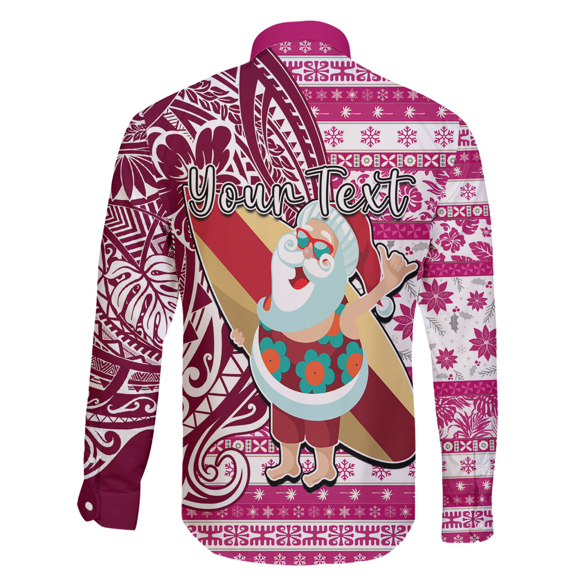 Custom Hawaii Mele Kalikimaka Family Matching Off Shoulder Maxi Dress and Hawaiian Shirt Santa Claus Surfing with Hawaiian Pattern Striped Pink Style LT03 - Polynesian Pride