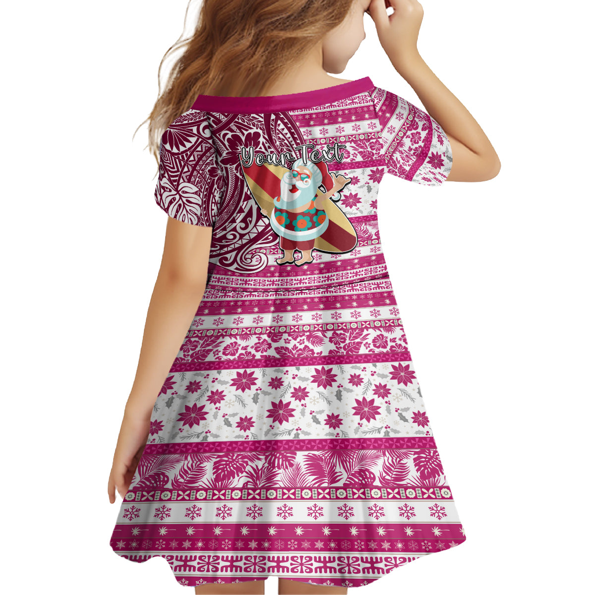 Custom Hawaii Mele Kalikimaka Family Matching Puletasi Dress and Hawaiian Shirt Santa Claus Surfing with Hawaiian Pattern Striped Pink Style LT03 - Polynesian Pride