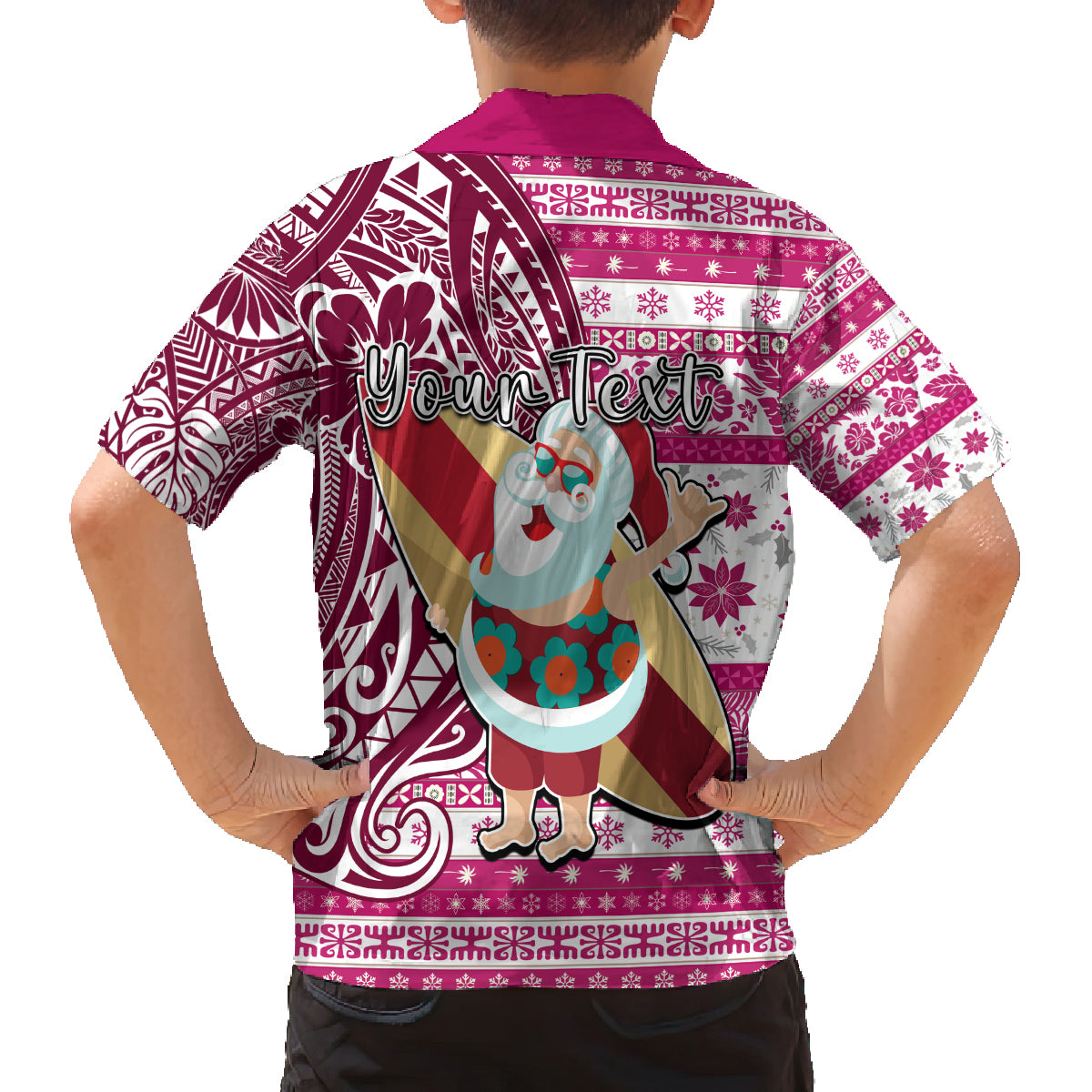 Custom Hawaii Mele Kalikimaka Family Matching Tank Maxi Dress and Hawaiian Shirt Santa Claus Surfing with Hawaiian Pattern Striped Pink Style LT03 - Polynesian Pride