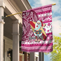 Custom Hawaii Mele Kalikimaka Garden Flag Santa Claus Surfing with Hawaiian Pattern Striped Pink Style LT03 House Flag Pink - Polynesian Pride