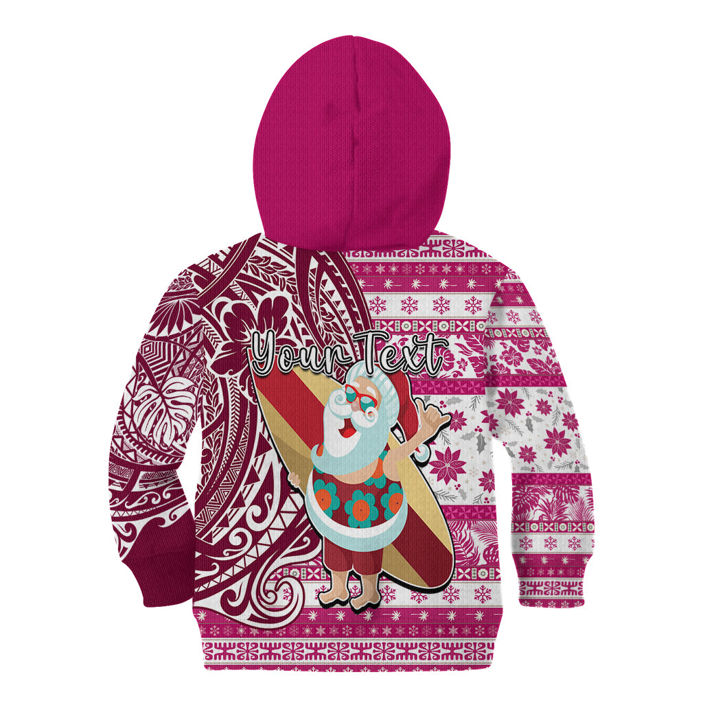 Custom Hawaii Mele Kalikimaka Kid Hoodie Santa Claus Surfing with Hawaiian Pattern Striped Pink Style LT03 - Polynesian Pride