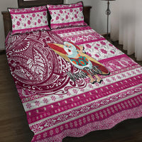 Custom Hawaii Mele Kalikimaka Quilt Bed Set Santa Claus Surfing with Hawaiian Pattern Striped Pink Style LT03 - Polynesian Pride
