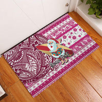 Custom Hawaii Mele Kalikimaka Rubber Doormat Santa Claus Surfing with Hawaiian Pattern Striped Pink Style LT03 Pink - Polynesian Pride