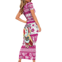 Custom Hawaii Mele Kalikimaka Short Sleeve Bodycon Dress Santa Claus Surfing with Hawaiian Pattern Striped Pink Style LT03 - Polynesian Pride