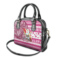Custom Hawaii Mele Kalikimaka Shoulder Handbag Santa Claus Surfing with Hawaiian Pattern Striped Pink Style LT03 - Polynesian Pride