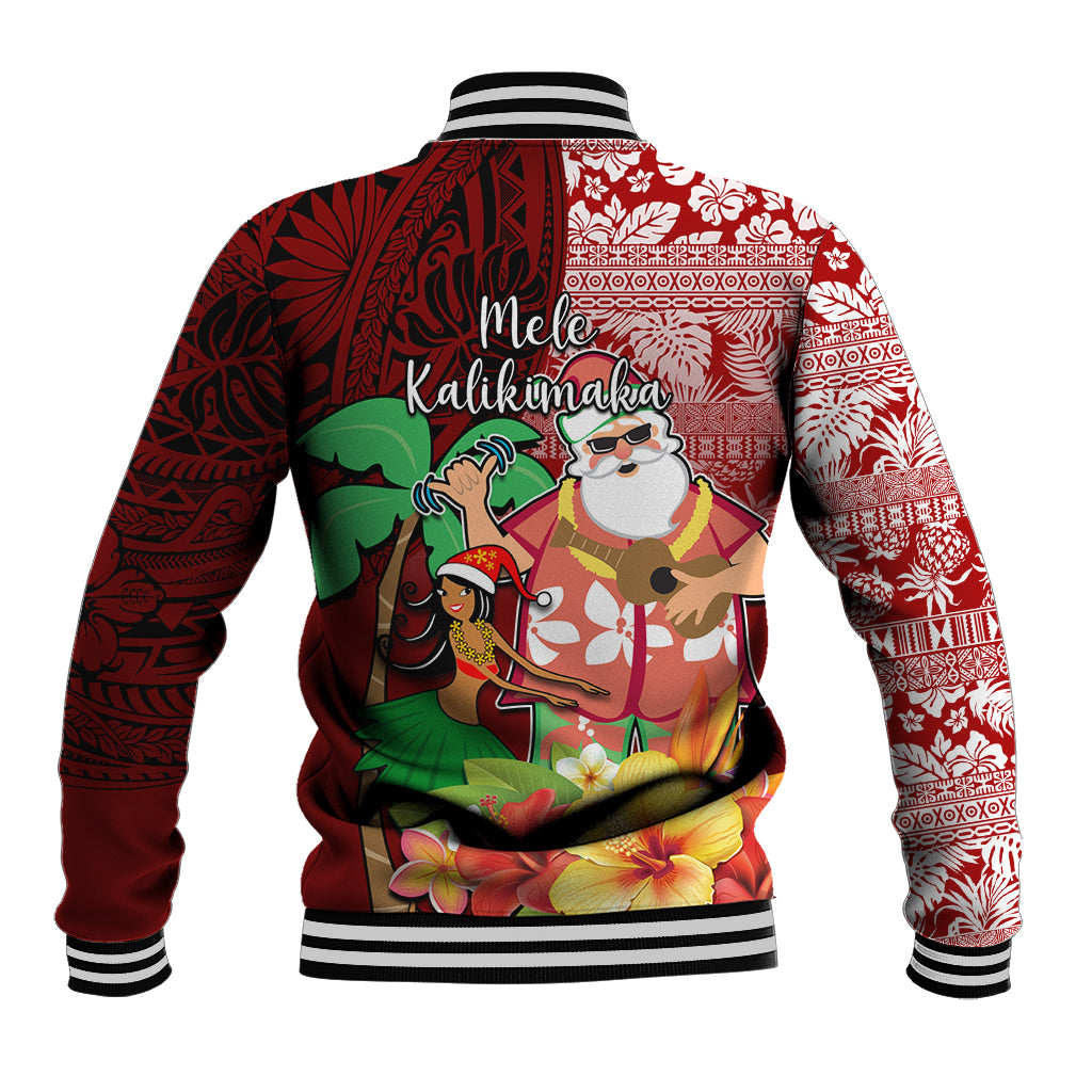 Hawaii Mele Kalikimaka Baseball Jacket Santa Claus and Hula Girl Tropical Folwer with Hawaiian Pattern LT03 - Polynesian Pride