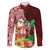 Hawaii Mele Kalikimaka Family Matching Off Shoulder Maxi Dress and Hawaiian Shirt Santa Claus and Hula Girl Tropical Folwer with Hawaiian Pattern LT03 Dad's Shirt - Long Sleeve Red - Polynesian Pride