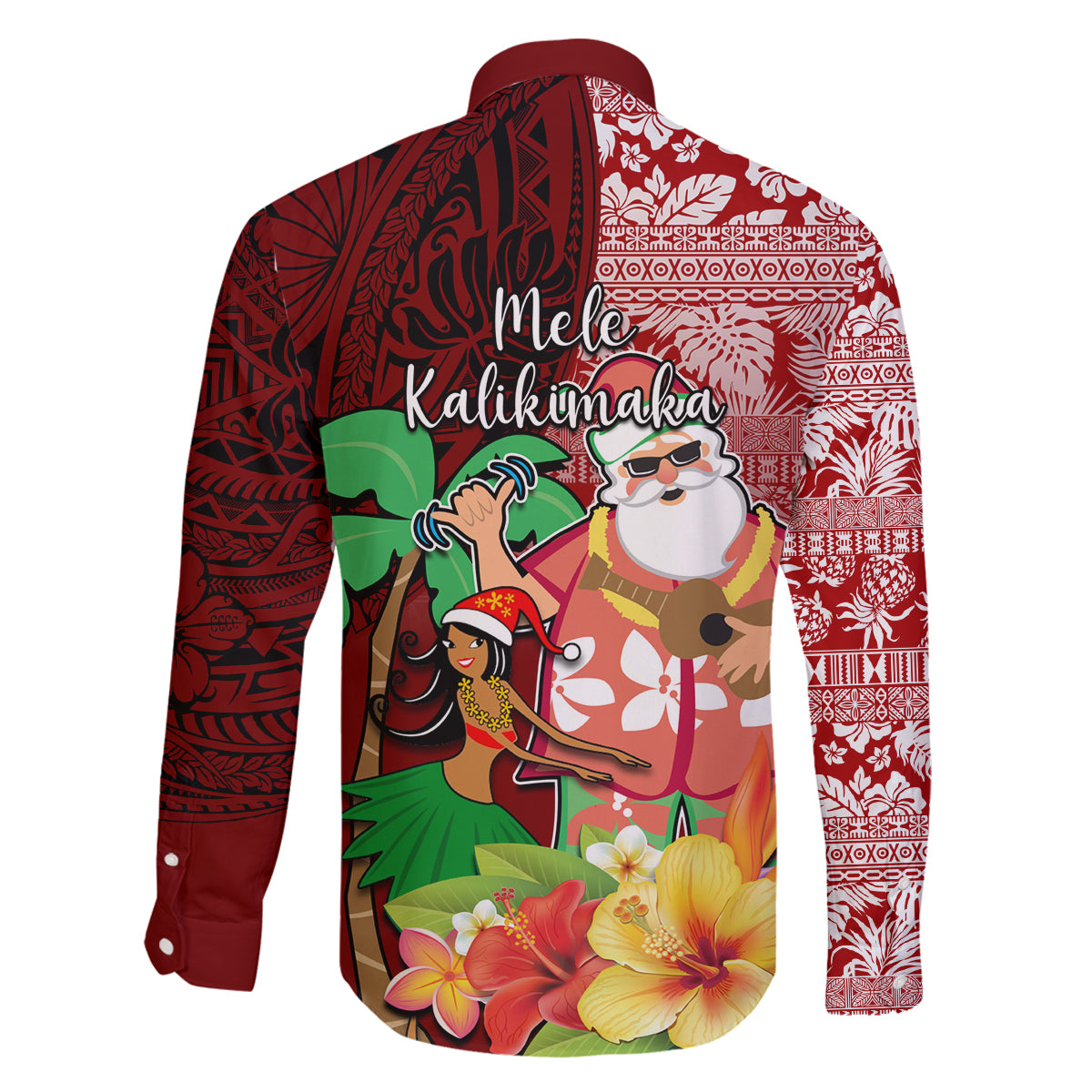Hawaii Mele Kalikimaka Family Matching Off Shoulder Maxi Dress and Hawaiian Shirt Santa Claus and Hula Girl Tropical Folwer with Hawaiian Pattern LT03 - Polynesian Pride
