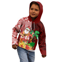 Hawaii Mele Kalikimaka Kid Hoodie Santa Claus and Hula Girl Tropical Folwer with Hawaiian Pattern LT03 - Polynesian Pride