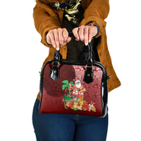 Hawaii Mele Kalikimaka Shoulder Handbag Santa Claus and Hula Girl Tropical Folwer with Hawaiian Pattern LT03 One Size Red - Polynesian Pride
