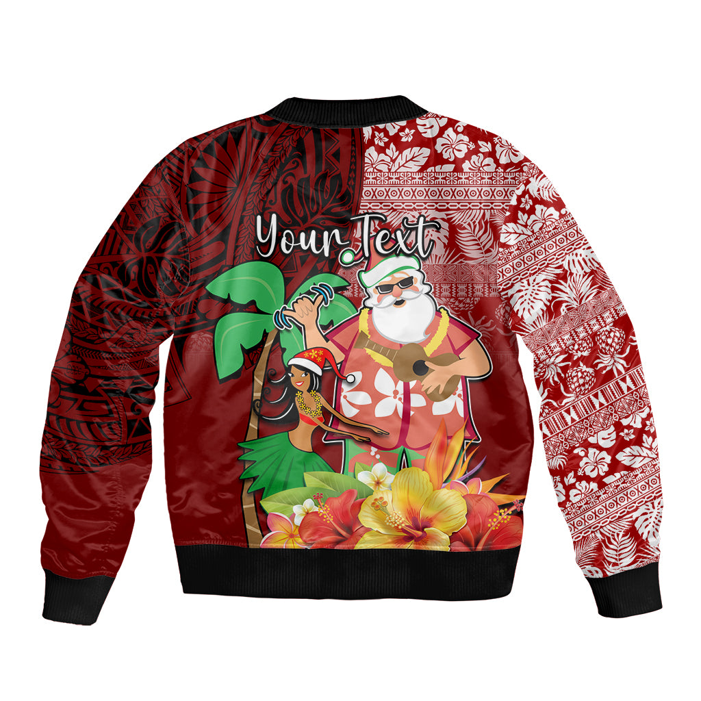 Custom Hawaii Mele Kalikimaka Bomber Jacket Santa Claus and Hula Girl Tropical Folwer with Hawaiian Pattern LT03 - Polynesian Pride