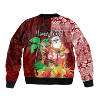 Custom Hawaii Mele Kalikimaka Bomber Jacket Santa Claus and Hula Girl Tropical Folwer with Hawaiian Pattern LT03 - Polynesian Pride