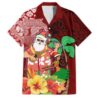 Custom Hawaii Mele Kalikimaka Family Matching Long Sleeve Bodycon Dress and Hawaiian Shirt Santa Claus and Hula Girl Tropical Folwer with Hawaiian Pattern LT03 Dad's Shirt - Short Sleeve Red - Polynesian Pride