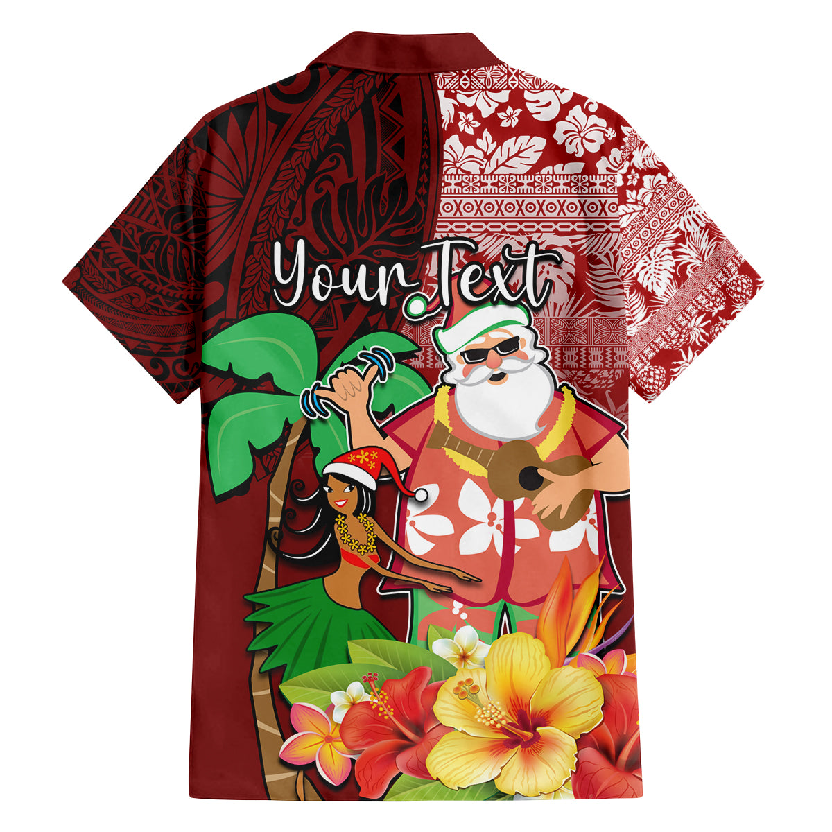 Custom Hawaii Mele Kalikimaka Family Matching Off Shoulder Long Sleeve Dress and Hawaiian Shirt Santa Claus and Hula Girl Tropical Folwer with Hawaiian Pattern LT03 - Polynesian Pride